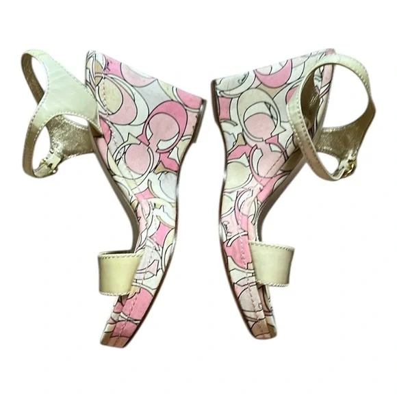 Coach Women's Pink and Yellow Patterned Wedge Sandals Size:8 - Picture 2 of 14